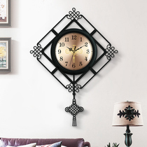 Chinese knot Chinese wall clock living room Chinese style clock metal silent creative clock large home simple hanging watch