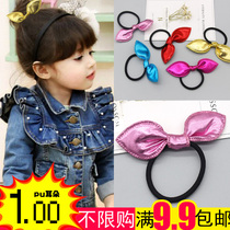 Bright face children hair accessories girl rabbit ear Hairband imitation PU does not hurt hair rubber band tie ponytail ball head jewelry