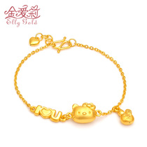 Gold cat Transporter bead bracelet female 3D hard gold cute KT Cat 999 pure gold fine pure gold bracelet