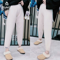 2020 winter new Hong Kong style Korean version casual loose elastic waist open line hems small label knitted wool haroon pants