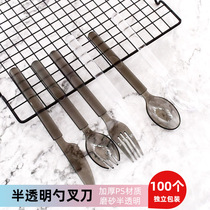 Fruit fishing disposable spoon fork long handle extended milk tea salad takeaway dessert spoon Plastic fork separately packaged