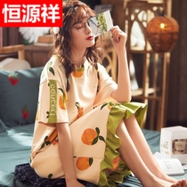 Hengyuan Xiang Short Sleeve Sleeping Dress Woman Summer Cotton Quality Han Edition Student Loose Sleepwear Woman Summer Thin pregnant woman can wear public