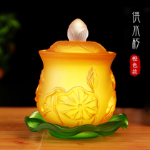 Buddhist products batch water colored glaze lotus pond Moonlight lotus flower for Buddha seven water supply bowl water purification holy water cup amber