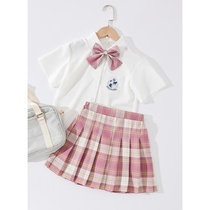 Girls suit Japanese childrens summer dress foreign style Net red college style school uniform two-piece JK uniform 12-year-old pleated skirt
