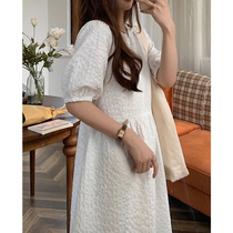 YouZIQI white dress girl 2021 new summer long skirt collar French bubble sleeve skirt