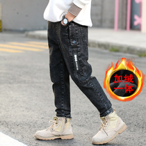 Boys jeans velvet autumn and winter new Korean version of the trend boys one-piece velvet pants in large childrens stretch pants