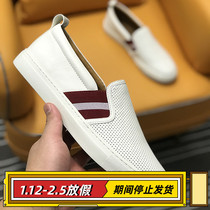 Clearance European station leather hollow breathable loafers mens autumn new small white shoes lazy casual sneakers trendy