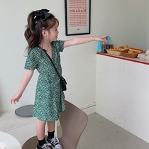 Girls dresses 2020 Summer V-neck childrens princess dresses fashion floral summer thin mid-size childrens skirts tide