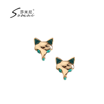 sumni Samini Europe and America 925 silver 18K gold gold cute fox pattern earrings elegant temperament earrings