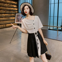 Korean special cabinet new 2021 Summer Pleats Skirt Suit Women Design Feel White Shirt Skirt Two Sets Dress Dress