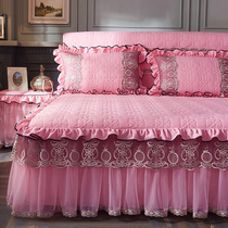 European Padded bed skirt Single piece Lace yarn skirt bedspread thickened 1 8m bed cover Double non-slip protective cover