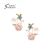 sumni Simini European and American enamel drop glaze only beautiful fresh art flowers artificial pearl earrings earrings earrings