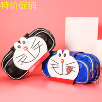 Bites Cat Pencil Case Boy Two Floors Large Capacity Lead Pencil Case Elementary School Students Anti Water Pen Bag Children Soft Leather Stationery Bag