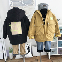 Green Childrens Products) Korean Childrens 19th Winter Thickened Large Pocket Cotton Weatherproof Back Cotton Pattern Cotton Coat