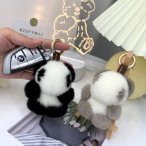Imported Water Mink Fur Small Panda Pendant Small Bear Car Key Button Woman Bag Wrap Hang Accessories Cute Paparazzi Doll Gift