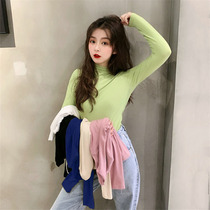 Net red inner hitch long sleeve T-shirt woman 2022 spring autumn new Korean version of the Korean version of the velvety velvet semi-high collar thickened with velvety warm