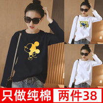 Cotton black base shirt women with long sleeves plus velvet padded T-shirt autumn and winter Korean version of loose foreign atmosphere Joker top