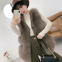  2020 autumn and winter fashion fox fur grass vest female real fur fur one-piece vest thin mid-length young model