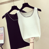 Europe station sleeveless low collar ice silk vest women wear 2021 summer new womens clothing Han version 100 lap knit blouse women
