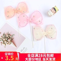 Diamond bow cake decoration birthday plug-in pink girl heart bow baking party dessert table