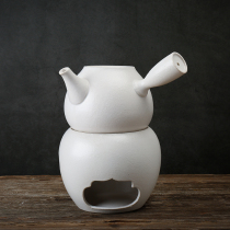 Side-set teapot holding stove charcoal stove alcohol warm tea stove Japanese household ceramic coarse white black pottery tea cooking tea set