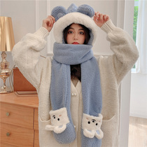 North East Minus 40 Degrees Anti Cold Snow Winter Hat Scarf Gloves One Girl Warm Baotou Cap Big Plush Super Thick