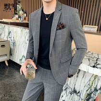 Murray writes mens checkered suit mens version of the mens Korean version Body Fashion Bridegroom Wedding Gown Bridegroom Costume