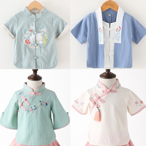 Boys ethnic style coat childrens Chinese style childrens clothing Chinese style childrens clothing summer Hanfu girl baby short sleeve Tang suit jacket