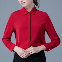 Red shirt womens long sleeve professional wear 2021 autumn new casual tooling fashion women slim slim slim top