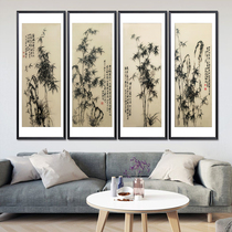 Ingenious Su embroidery Zheng Banqiao ink bamboo quad screen home decoration hanging painting embroidery silk