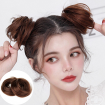 Ball head wig ring full real hair fluffy double ball bud head net red wig straight hair package age reduction double ball head