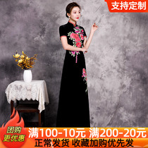 Great Chorus Walk Show Qipao Long Style Show Costumes 2022 New Improved Golden Velvet Dress High-end