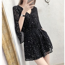 Snowspun Conjoined Pants Woman Little Sublian Dress 2022 Summer New High Waist V Collar One-piece Dress Broadlegged Pants Short