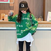 girls' sweater children's knitwear autumn and winter clothing 2022 new western style large children's clothing round neck pullover girls' sweater