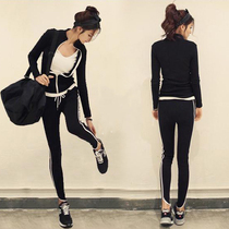 Fitness clothes womens spring and autumn yoga suit 2021 new long-sleeved fashion sexy thin running leisure sports suit