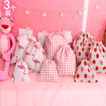 Creative Portable Travel Cosmetic Bouquet Pocket Small Clear New Cotton Linen Pumping Rope Zero Money Cashier Bag Dust-Proof Bag