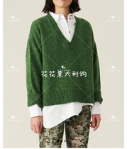GANNI2021 autumn and winter new green v-neck sweater