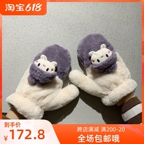 Japan ZD Day Ensemble Cartoon Gloves Women Winter Plus Suede Thickening Warm Fleece Cute Little Girl Full Finger Thick