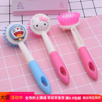 Cartoon cute household pot brush not stained with oil kitchen long handle wash pan brush washing dish cleaning brush brush pan artifact bristles