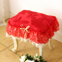 Wedding stool cover red stool cover wedding red embroidery lace makeup stool cover big red tribute satin small stool cover