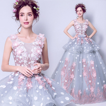 Alice fairy flower Princess Bride wedding dress toast clothing gray art test performance clothing wholesale 2352
