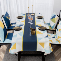 Simple blue rectangular tablecloth waterproof and anti-hot dining table cover cloth Coffee table cloth thickened cotton linen art desk cloth
