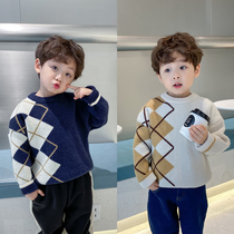 Shrimp paste hemp childrens clothing new boys rhombic sweater childrens thickened foreign style knitted sweater baby autumn and winter tops