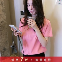 LICKYSENIOR main push light AND cool silk cotton V-neck SOLID color short-sleeved T-shirt WOMENs T-shirt top