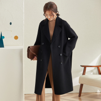Black double-sided cashmere coat women 2021 new autumn and winter long high-end Hepburn cloak wool jacket