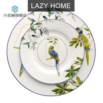 Meal parrot bone porcelain suit American home Pastoral Western food plate Household dish coffee cup