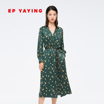 EP Yaying Womens Mulberry Silk Print Tea Break Dress Autumn Winter New 4507A