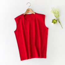 Cotton middle-aged and elderly ladies vest red sleeveless mother sweatshirt wide shoulder vest loose size Summer