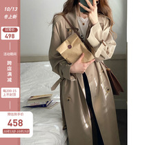 Khaki windbreaker women long knee 2021 New Korean fashion temperament English style little man coat women