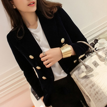 Gold velvet small suit jacket womens 2021 spring and autumn new casual Korean slim slim double-breasted suit top